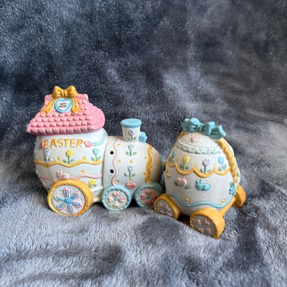 Vintage Easter Bunny Ceramic Train and Egg Carriage Pastel Spring Decor Set